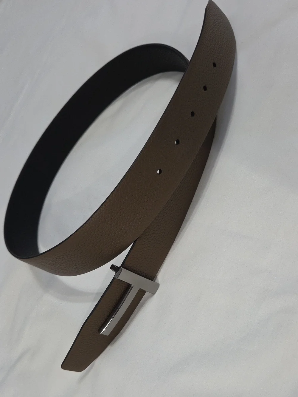Tom Ford Black & Brown Leather Belt Dark T Buckle Accent
